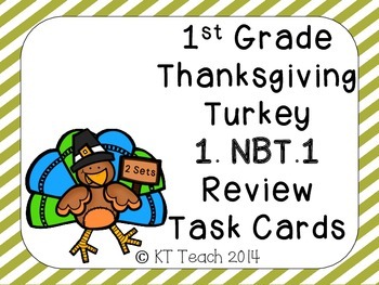 Preview of Thanksgiving Turkey First Grade NBT.1 Review Task Cards