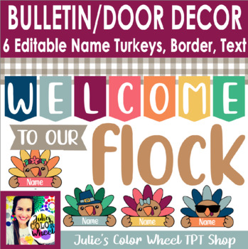 Preview of Thanksgiving Turkey Flock Door Bulletin Decor/Decorations, Editable in WORD