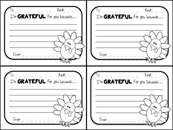 Preview of Thanksgiving Turkey Gram GRATEFUL Note (Color-In!)