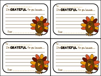 Preview of Thanksgiving Turkey Gram GRATEFUL Note for Classmates, Team, Coworkers