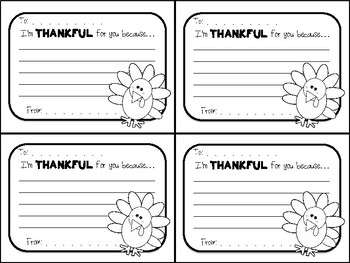 Preview of Thanksgiving Turkey Gram THANKFUL Note (Color-In!)
