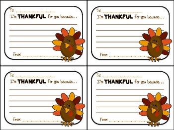 Preview of Thanksgiving Turkey Gram Thankful Note for Classmates, Team, Coworkers