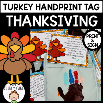 Thanksgiving Turkey Handprint Poem Tag by One Curly Girl | TPT