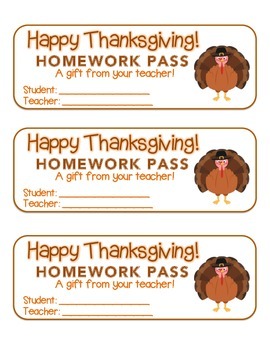 Preview of “Thanksgiving” Turkey - Homework Pass – Holiday FUN! (full color version)