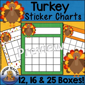 Preview of Turkey Sticker Charts Reward Incentive Charts for Thanksgiving