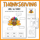 Thanksgiving Turkey Label Worksheet Activity, Cut and Past