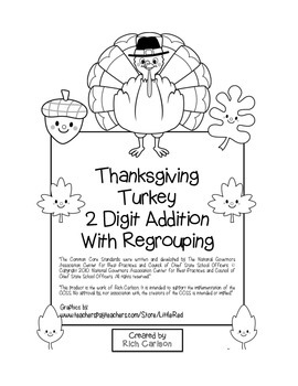 Preview of “Thanksgiving Turkey Math” 2 Digit Addition With Regrouping  -FUN! (black line)