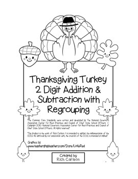 Preview of “Thanksgiving Turkey Math” 2 Digit Subtract & Add With Regrouping (black line)
