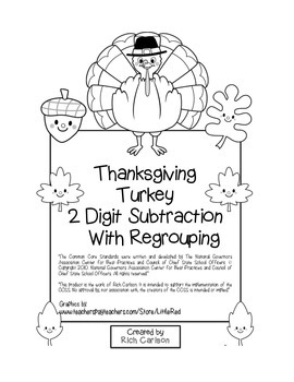 Preview of “Thanksgiving Turkey Math” 2 Digit Subtraction With Regrouping! (black line)