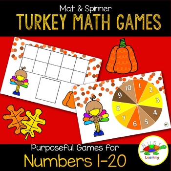 Preview of Thanksgiving Turkey Math Spinner Games, Write & Make Numbers to 20 Activities