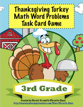 Preview of Thanksgiving Turkey Math Word Problems For 3rd Grade: Print and Digital