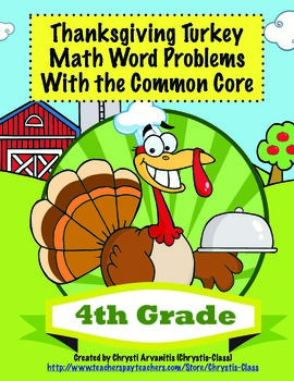 Preview of Thanksgiving Turkey Math Word Problems For 4th Grade: Print and Digital