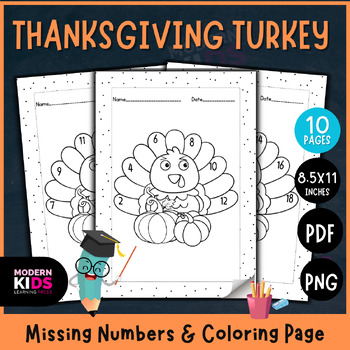 Preview of Thanksgiving Turkey Missing Numbers Worksheet
