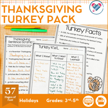 Preview of Thanksgiving Turkey Pack Reading Writing and Math Activities