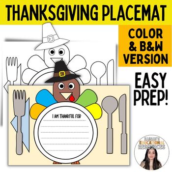 Preview of Thanksgiving Turkey Placemat Craft With Writing Templates - I am Thankful For