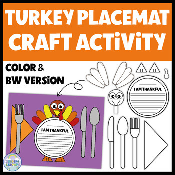 Preview of Thanksgiving Turkey Placemat Craft Writing Editable Templates I am Thankful For