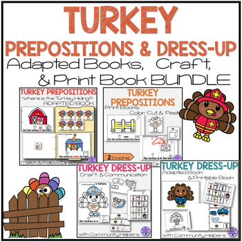 Preview of Thanksgiving Turkey Prepositions & Dress Up Adapted Book, Craft Bundle SPED
