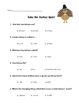 Thanksgiving - Turkey Quiz! by M and M Resources | TpT