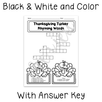 Thanksgiving Turkey Rhyming Words Crossword Puzzle by Jessica Penley
