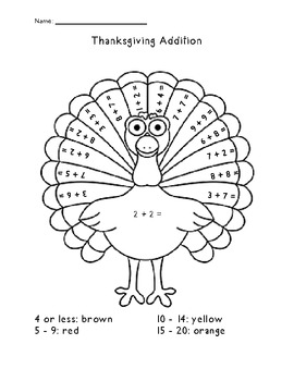 Thanksgiving Turkey {Simple Addition} by Primarily Created | TpT