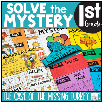 Preview of Thanksgiving Turkey Solve the Mystery Math & ELA Task Card Activity 1st Grade