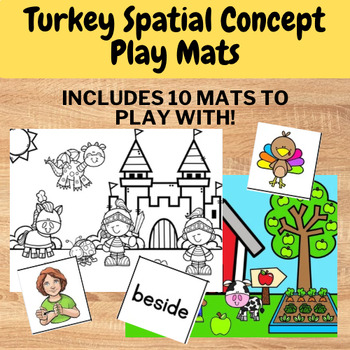 Preview of Thanksgiving Turkey Spatial Concepts Play Mats - includes ASL option