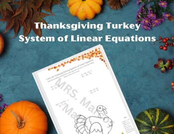 Preview of Thanksgiving Turkey | System of Linear Equations | Coloring Activity | Algebra