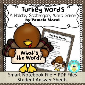 Preview of Thanksgiving Turkey Words "Scattergory-type" Word Game
