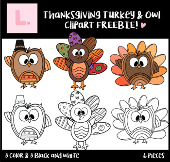 Preview of Thanksgiving Turkey and Owls Clipart FREEBIE (Thanksgiving Clipart)