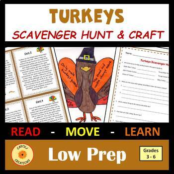 Preview of Thanksgiving Turkeys Activity Scavenger Hunt and Craft with Easel Version