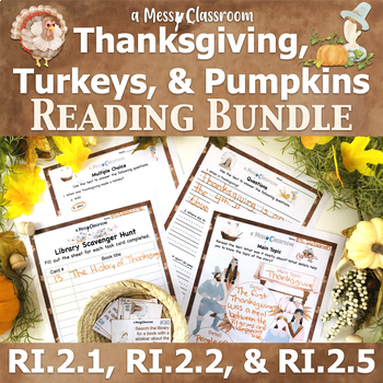 Preview of Thanksgiving Turkeys & Pumpkins 2nd Grade Reading Bundle RI.2.1, RI.2.2, RI.2.5