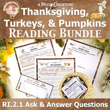 Preview of Thanksgiving Turkeys & Pumpkins Nonfiction Bundle RI.2.1 Ask & Answer Questions