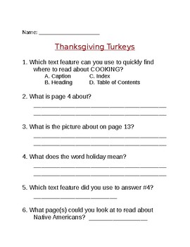Thanksgiving Turkeys - Text Features by Kelsey Dunham | TPT