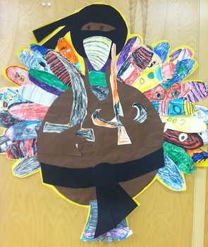 Preview of Elementary Art: Thanksgiving Turkeys for your class wall!! Whole class project.