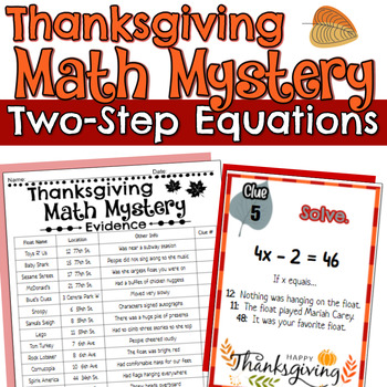 Preview of Thanksgiving Two Step Equations Math Mystery Activity - 2 Step Equation Practice