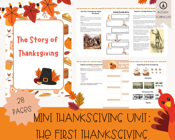 Preview of Thanksgiving Unit:The First Thanksgiving, Pilgrims, Native Americans, Indigenous