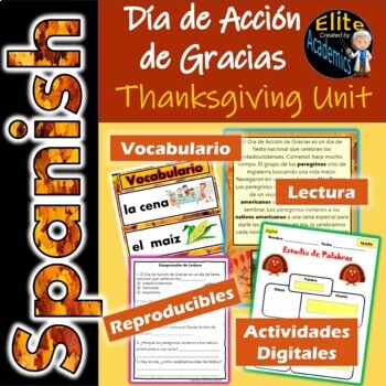 Preview of Thanksgiving Unit in Spanish: Día de Acción de Gracias includes DIGITAL pages!