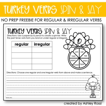 Preview of Regular & Irregular VERBS Turkey Thanksgiving Activity