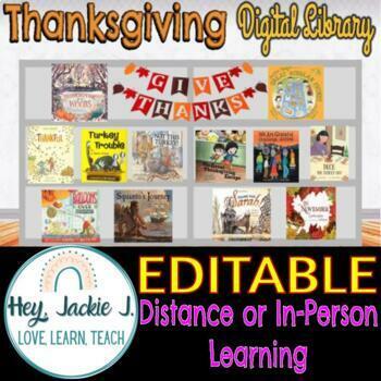 Preview of Thanksgiving Virtual Digital Library ELA Hybrid Distance Google Slides Editable