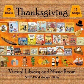 Preview of Thanksgiving Virtual Library & Music Room - SEESAW & Google Slides