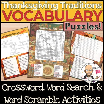 Preview of Thanksgiving Vocab Puzzles | Crossword, Word Search & Word Scramble Activities
