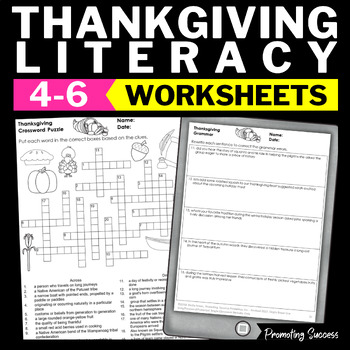 Preview of ELA Thanksgiving Word Search Crossword Puzzle Worksheets Morning Work Packet