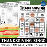 Thanksgiving Vocabulary Bingo Game and Word Search