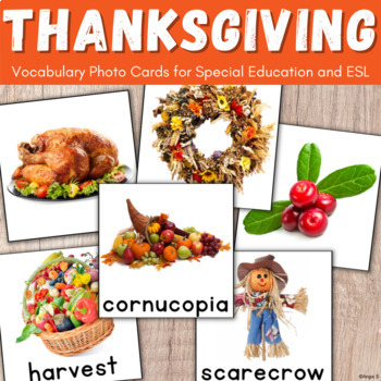 Preview of Thanksgiving Vocabulary Cards ESL Special Education Speech Therapy Autism