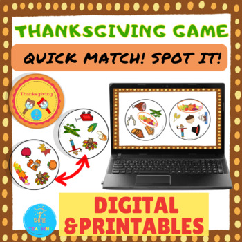 Preview of Thanksgiving Vocabulary GAME - Quick Match Spot it - Digital & Printable