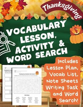 Preview of Thanksgiving Vocabulary Word Search Fall Middle School ELA Lesson Plan Worksheet
