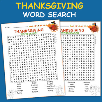 Thanksgiving Vocabulary Word Search Puzzle Worksheet Activity