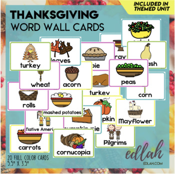 Preview of Thanksgiving Vocabulary Word Wall Cards (set of 20) - Full Color Version