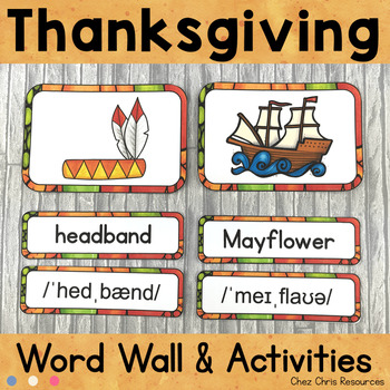 Preview of Thanksgiving Vocabulary - Word Wall Words, Flashcards and Matching Games