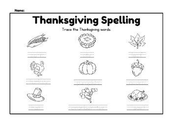 Preview of Thanksgiving Vocabulary Words Spelling Handwriting Practice